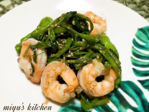 お弁当に！空芯菜と海老の炒め物